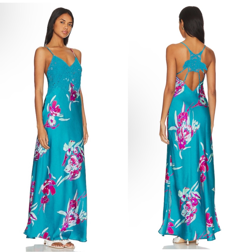 Free People Teal and Pink Floral Maxi Dress